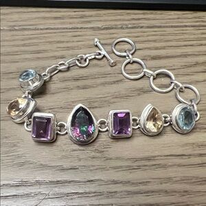 Multi Gemstone Sterling Toggle Bracelet